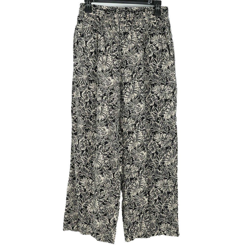 Panama Jack Pants Womens Medium Black Ivory Linen Blend Wide Leg Lightweight